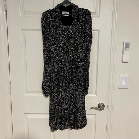 ba&sh Dresses & Skirts - ba&sh Black Floral Long Sleeve Sheer Midi Dress Size 3 US 8-10
